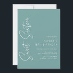 Invitación Aqua Blue-Green | Sencillo guión dulce 16 cumpleañ<br><div class="desc">Moderno y simplista dulce 16 invitaciones con un tipo de letra manuscrita. Fuente blanca sobre un fondo profundo de agua.</div>