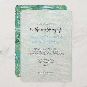 Invitación Aqua Blue Green Tropical Leaves Watercolor Boda