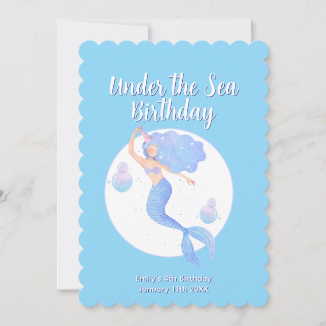 Invitación Aqua Blue Mermaid Tema Niños Fiesta de cumpleaños (Anverso)