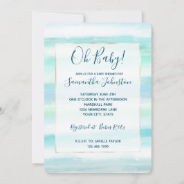 Invitación Aqua Blue Ocean Mint Rayas de color blanco