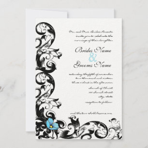 Invitación Aqua Blue Poppy Floral Swirl Boda