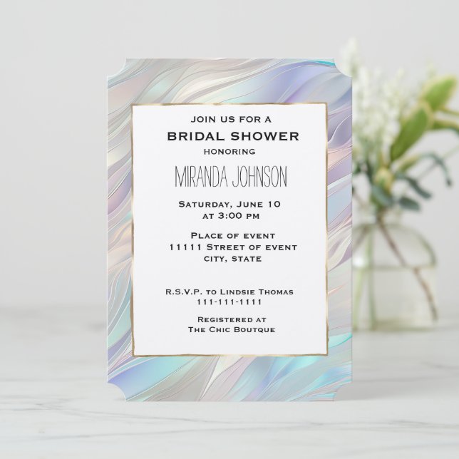 Invitación Aqua Blue Purple Pearl White Bridal Shower (Anverso de pie)
