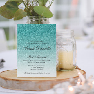 Invitación Aqua Blue Purpurina Glam Bat Mitzvah