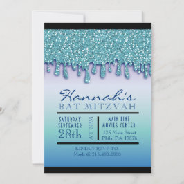 Invitación Aqua Blue Sparkle Drippy Bat Mitzvah Invite