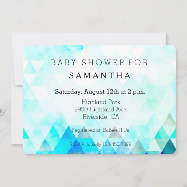 Invitación Aqua Blue Triangles Watercolor baby ducha (Anverso)
