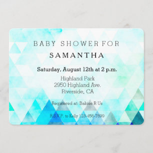 Invitación Aqua Blue Triangles Watercolor baby ducha