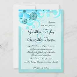 Invitación Aqua Blue Verde azulada Hibiscus Boda Floral
