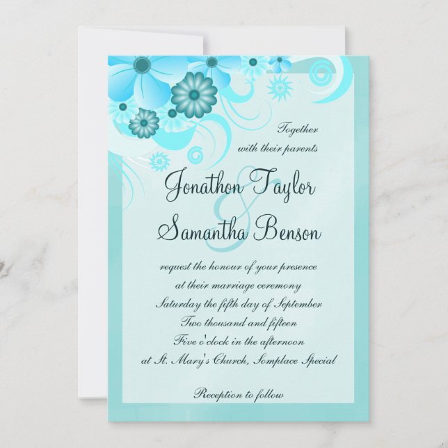 Invitación Aqua Blue Verde azulada Hibiscus Boda Floral (Anverso)