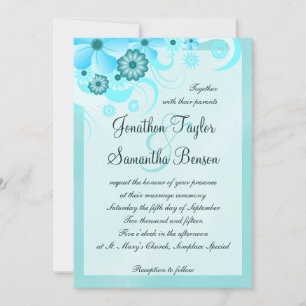 Invitación Aqua Blue Verde azulada Hibiscus Boda Floral
