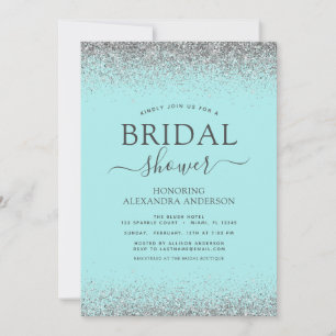 Invitación Aqua Blue Verde azulada Silver Purpurina Bridal Sh