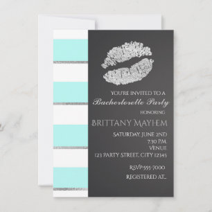Invitación Aqua Blue & White Faux Silver Lips Kiss Fiesta