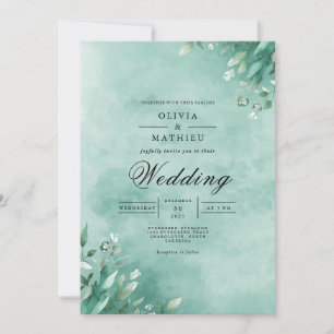 Invitación Aqua Botanical Leaf Elegance Boda