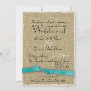 Invitación Aqua Bow y Burlap Boda Lite