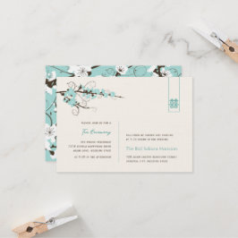 Invitación Aqua Cherry Blossoms Moda Boda Asiática Recepción