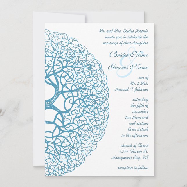 Invitación Aqua Circle of Love Tree Wedting (Anverso)