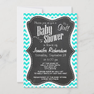 Invitación Aqua Color Chevron; apariencia de pizarra de color