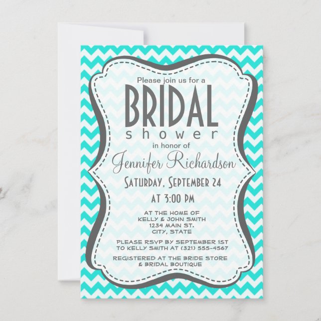 Invitación Aqua Color Chevron; zig zag (Anverso)