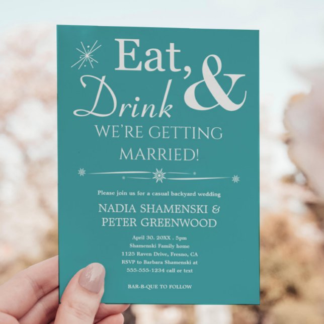 Invitación Aqua Come Bebida Contraerse Casado Con Boda Del Pa (Subido por el creador)