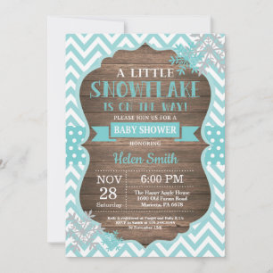 Invitación Aqua Copo de Nieve Baby Shower Rústico de Invierno