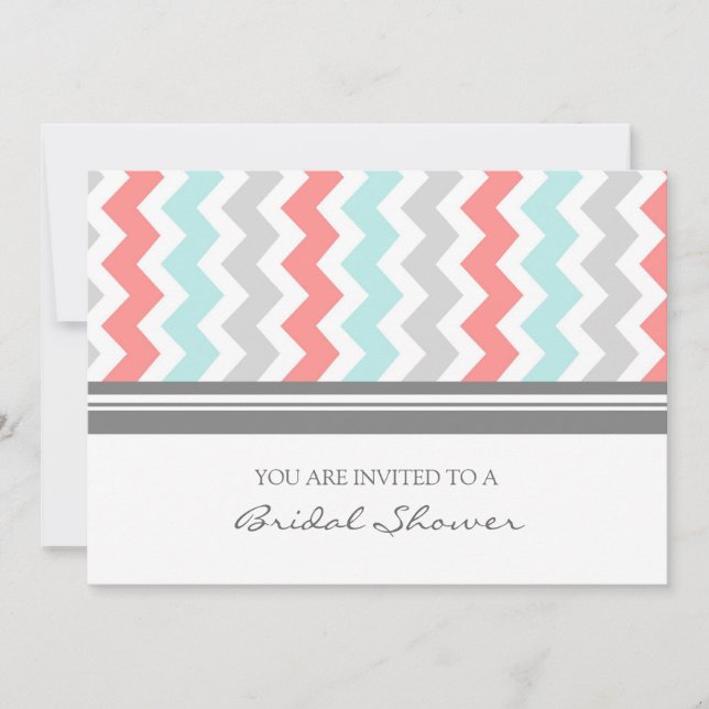 Invitación Aqua Coral Gray Chevron Bridal Shower Invitation (Anverso)