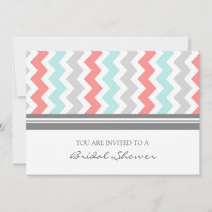 Invitación Aqua Coral Gray Chevron Bridal Shower Invitation