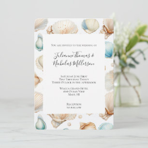 Invitación Aqua Cream Beach Shells Boda