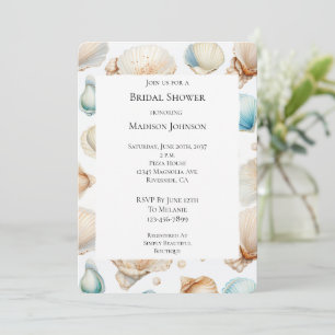 Invitación Aqua Cream Beach Shells Bridal Shower