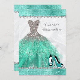 Invitación Aqua Diamond Sparkle Purpurina Quinceañera
