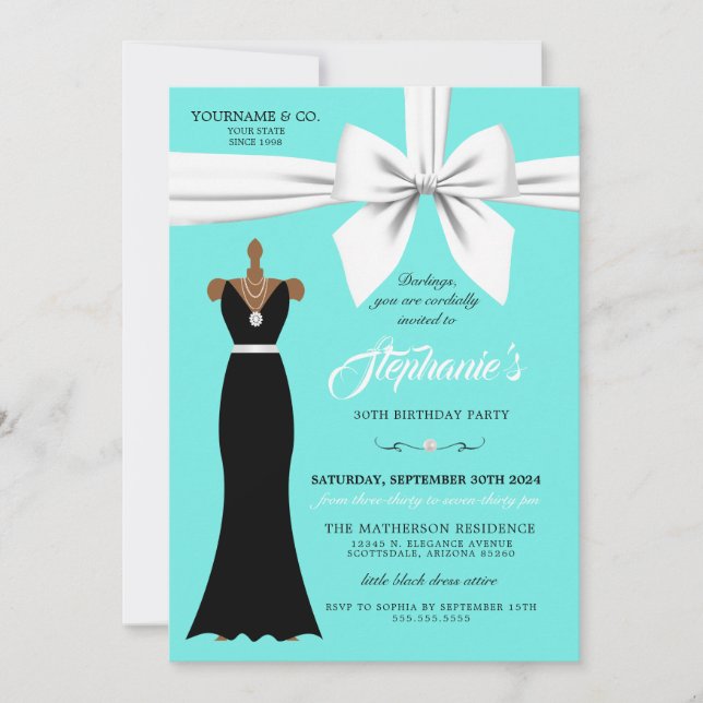 Invitación Aqua Elegant Fashion Tiffany (Anverso)
