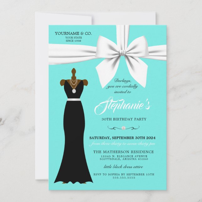 Invitación Aqua Elegant Fashion Tiffany (Anverso)