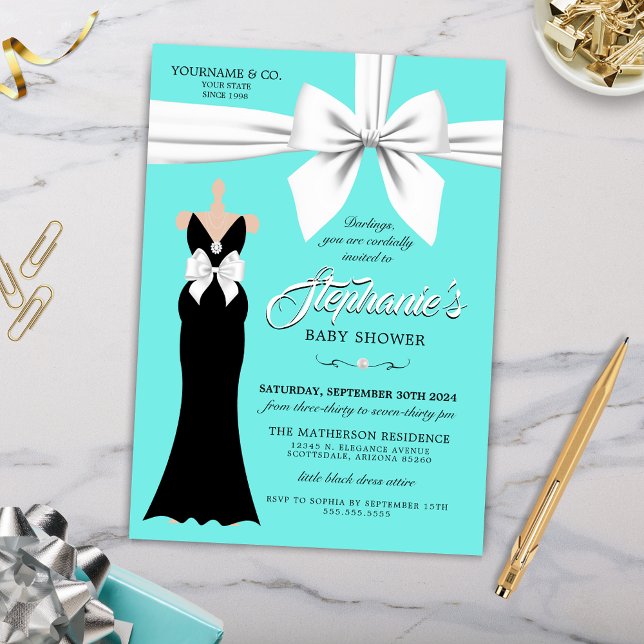 Invitación Aqua Elegant Fashion Tiffany Baby Shower (Elegant Baby Shower Invitation for Pamper Mommy to be Baby Shower with Aqua Blue Tiffany Theme)