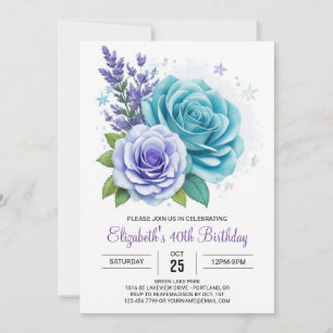Invitación Aqua Floral Surprise 40 cumpleaños