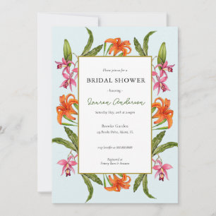 Invitación Aqua floral tropical y ducha de novia blanca