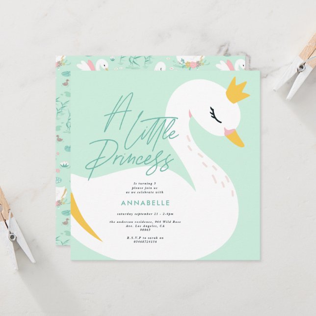 Invitación Aqua girly elegante foto hermosos niños cisne (Anverso/Reverso In Situ)