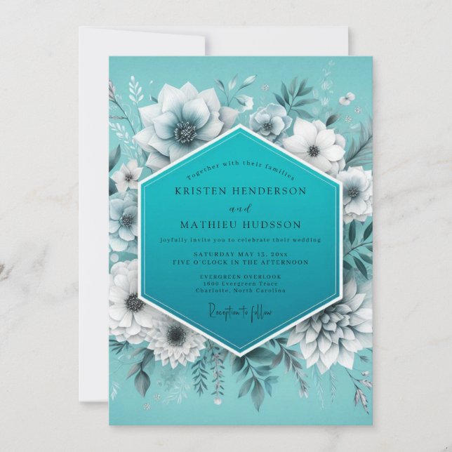 Invitación Aqua Glacial Flora Wedding (Anverso)