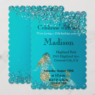 Invitación Aqua Gold Purpurina Sparkle Mermaid