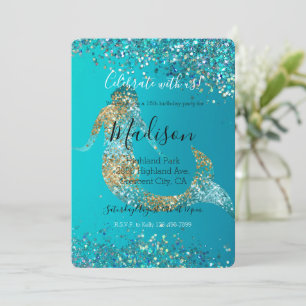 Invitación Aqua Gold Purpurina Sparkle Mermaid