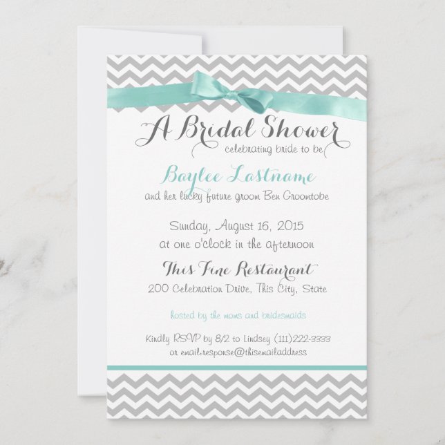 Invitación Aqua Gray Zigzag Bridal Shower (Anverso)