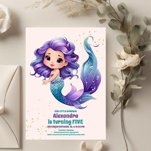 Invitación Aqua Green Gold Little Mermaid Cumpleaños