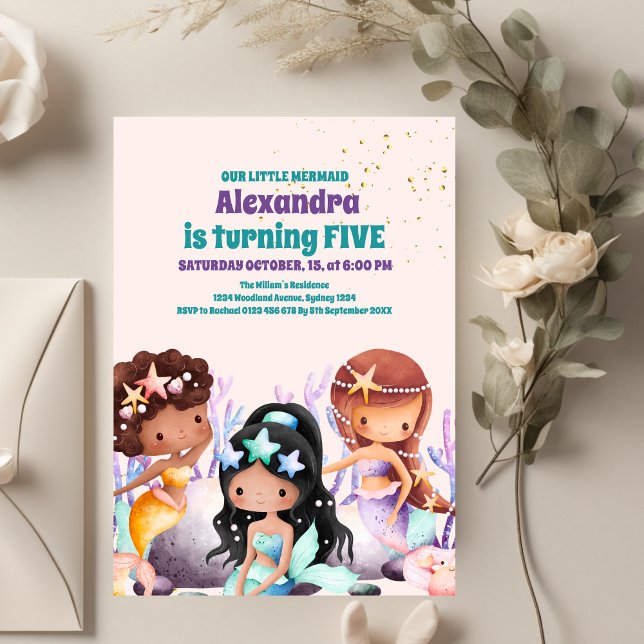 Invitación Aqua Green Gold Little Mermaid Cumpleaños (Subido por el creador)