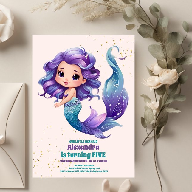 Invitación Aqua Green Gold Little Mermaid Cumpleaños (Subido por el creador)