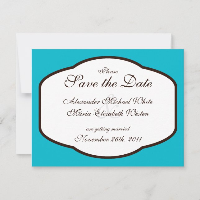 Invitación Aqua marrón y blanco Save the Dates de boda (Anverso)