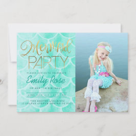 Invitación Aqua Mermaid Fiesta | Bajo la foto del cumpleaños