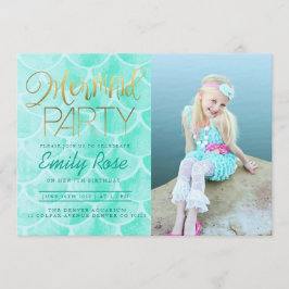 Invitación Aqua Mermaid Fiesta | Bajo la foto del cumpleaños