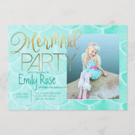 Invitación Aqua Mermaid Fiesta | Bajo la foto del cumpleaños