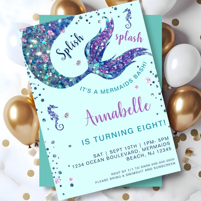 Invitación Aqua Mermaid Tail Under the Sea (Subido por el creador)