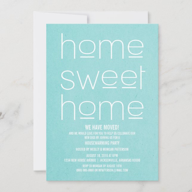 Invitación Aqua Modern Sweet Home Fiesta (Anverso)