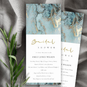 INVITACIÓN AQUA MODERNA DUSKY ORO AZUL AGATE BRIDAL DUCHA