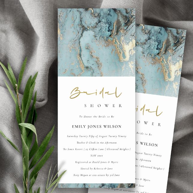 INVITACIÓN AQUA MODERNA DUSKY ORO AZUL AGATE BRIDAL DUCHA (Subido por el creador)