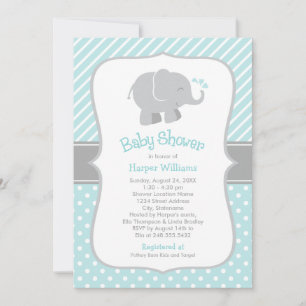 Invitación Aqua moderna y elefante gris Baby Shower